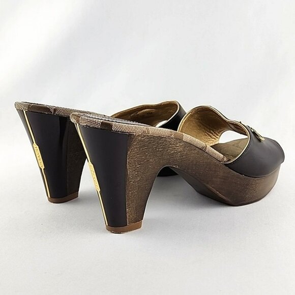 Coach Kathie Slides Dark Brown Leather Signature Log Mid Heel Size 8.5B - Picture 6 of 16